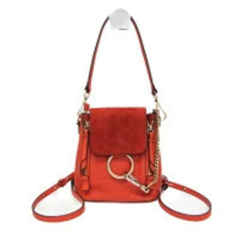 Chloe Faye Leather Suede Backpack Rucksack Orange